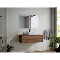 Vente-unique Dark Natural Wall-Hung Bathroom Unit With Single Square Basin - 94 Cm in Walnut