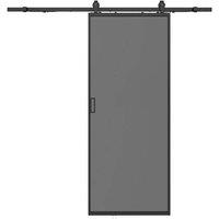 Vente-unique Sliding Flush Door - Aluminum & Smoked Tempered Glass - H205 X W93 in Black