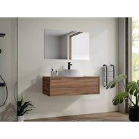 Vente-unique Dark Natural Wall-Hung Bathroom Unit With Single Round Basin - 94 Cm in Walnut
