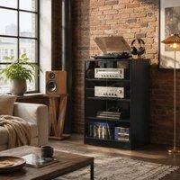 STILVORA Record Player Stand with Adjustable Shelves & Glass Doors in Black