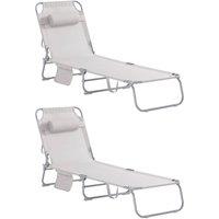 SoBuy Set of 2 Foldable Sun Lounger Outdoor Chair - Adjustable Recliner in Beige