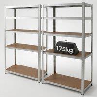 Harbour Housewares 5-Tier Steel Garage Shelving Units Set - 2pc Set Heavy Duty Storage Shelves in Silver