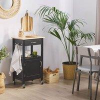 Wyld and Coco Essentials Kitchen Trolley Black Rubberwood Top Drawer