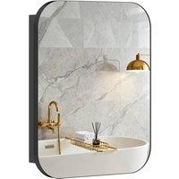 HOMCOM Wall Mounted Bathroom Cabinet with Mirror Adjustable Shelves in Black