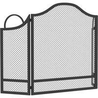 HOMCOM Floral 3-Panel Folding Fireplace Screen for Protection, Black | Size: Large