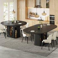 Merax Extendable Round Dining Table with Glass Doors & Storage in Black