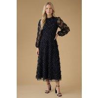 Oasis Women's Long Sleeve Printed Mesh Midi Dress in Mono | Size: 10