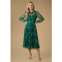 Oasis Women's Floral Mesh Balloon Sleeve Midi Dress in Green | Size: 10