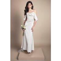 Coast Women's Petite Cowl Neck Corset Drape Satin Maxi Wedding Dress in Oyster | Size: 12