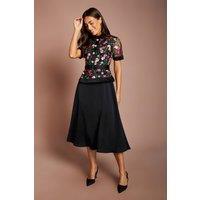 Coast Women's Lace Bodice Short Sleeve Satin Skirt Midi Dress in Black | Size: 16