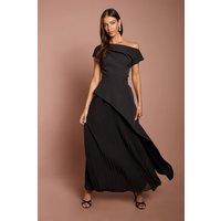 Coast Women's Off The Shoulder Waterfall Detail Pleated Skirt Maxi Dress in Black | Size: 8
