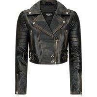 TruClothing Women's Leather Jacket Cross Zip Biker Brando Classic in Gold | Size: 3XL