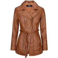 TruClothing Women's Mid Length Retro Leather Jacket in Tan | Size: Medium
