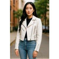 Infinity Leather Women's Cropped Brando Leather Biker Jacket-Durban in White | Size: 16