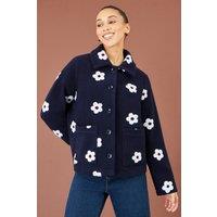 Yumi Women's Embroiderd Daisy Fleece Jacket in Navy | Size: 10