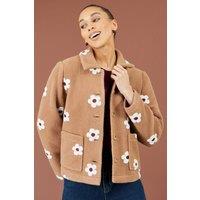 Yumi Women's Embroiderd Daisy Fleece Jacket in Brown | Size: 8