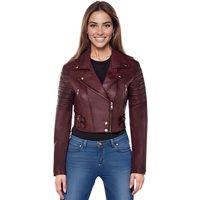 Infinity Leather Women's Cropped Brando Leather Biker Jacket-Bellville in Burgundy | Size: 14
