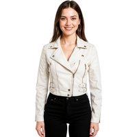 Infinity Leather Women's Cropped Brando Leather Biker Jacket-Bellville in White | Size: 14