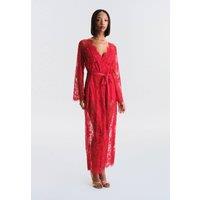 Penti Women's Floral Maxi Robe With Tie Belt in Red | Size: XS/S