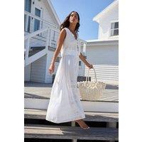 Penti Women's Embroidered Wide-Leg Cotton Trousers in White | Size: Large