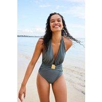 Penti Women's Halter Backless One-Piece Swimsuit in Charcoal | Size: Small