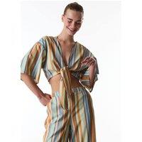 Penti Women's Carrie Striped Linen Short Sleeve Top | Size: Large