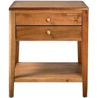 CALICOSY Bedside Table With 2 Drawers In Aged Solid Acacia - STONE in Dark Brown