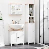 Kleankin Sink Cabinet, Mirror Cabinet Wall Mounted, White & Wood Grain | Size: W600mm x H600mm