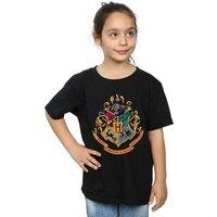 Harry Potter Girl's Hogwarts Crest Gold Ink Cotton T-Shirt in Black | Size: 9 Years