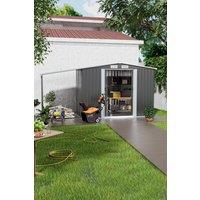 Living and Home 8x6 ft Apex Metal Shed Garden Storage Shed Double Door with Garden Shelter in Grey