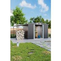 H&O Direct Outdoor Garden Metal Storage Shed with Lean-to in Grey