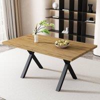 Rolipo Modern Rectangular Dining Table with Crossed Metal Legs Oak Black in Brown