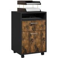 Rolipo 2-Drawer Lockable Filing Cabinet & Printer Stand With Open Shelf in Brown