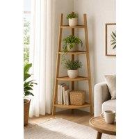 Garden Sanctuary 4-Tier Modern Corner Ladder Shelf for Plant Display in Brown