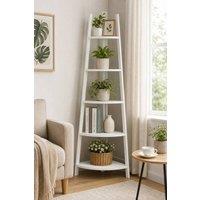 Garden Sanctuary 5-Tier Modern Corner Ladder Shelf for Plant Display in White
