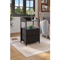 Garden Sanctuary Nightstand Bedside Table with Charging Station & LED Lights in Black