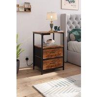 Garden Sanctuary Nightstand Bedside Table with Charging Station & LED Lights in Dark Brown