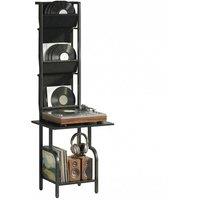 Rolipo Vinyl Record Player Stand With Fabric Storage Pockets & Shelf in Black