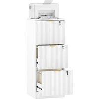 Rolipo 3-Drawer Fluted Lockable Filing Cabinet With Hanging Rails in White