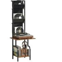 Rolipo Vinyl Record Player Stand With Fabric Storage Pockets & Shelf in Black