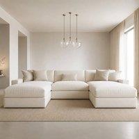 Home & Love Stallion U Shape Cinema Sofa Fixedback Corner Sofa - Naple Cream