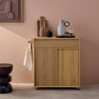sweeek Kitchen cart wood decor 1 handle 1 drawer 2 doors 4 wheels in Beige