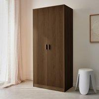 sweeek Wardrobe with wood decor, 1 hanging rail & 2 doors in Dark Brown