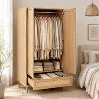 STILVORA Wardrobe with Drawer & Rattan-Effect Panels in Natural