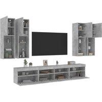Berkfield Home 7 Piece TV Wall Cabinet Set with LED Lights Concrete Grey