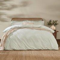 Yard Barton Gingham Check 100% Cotton Reversible Duvet Cover Set in Pale Green | Size: Double