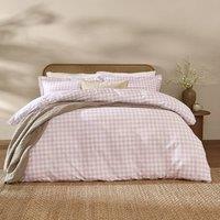 Yard Barton Gingham Check 100% Cotton Reversible Duvet Cover Set in Pale Pink | Size: Super King