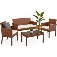 Home Republic Brown Rattan Patio Sofa, Chair & Table 4pc Furniture Set | Size: 26.4L