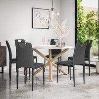 More4Homes Malvern Round Dining Table & Chairs - Marble Table Top w Solid Oak Legs + Monza Fabric Dining Chair Set Of 6 in Charcoal