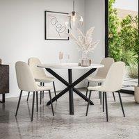 More4Homes Malvern Round Dining Table & Chairs - Marble Table Top w Solid Oak Black Legs + Maya Boucle Dining Chair Set Of 4 in Ivory